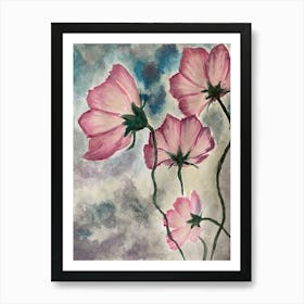 Cosmos in the garden, gouache Art Print