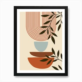 Abstract Geometric Pattern and Leaves Art Print