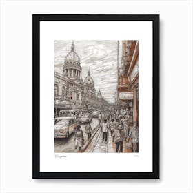 Bangalore India Drawing Pencil Style 3 Travel Poster Art Print