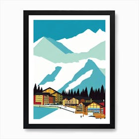 Verbier 2, Switzerland Midcentury Vintage Skiing Poster Art Print