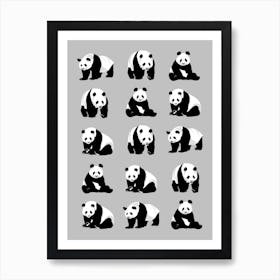 Panda Bears Pattern Grey 1 Art Print