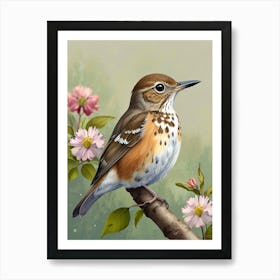 Robin With Flowers 5 Art Print