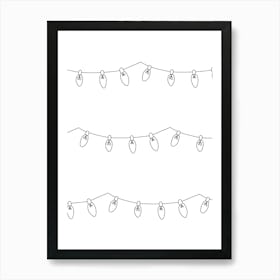 Line Art Christmas Holiday String Lights Black and White Color In Yourself Art Print