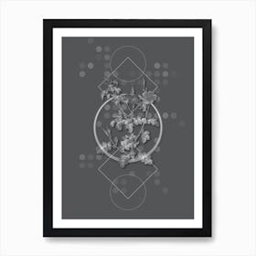 Vintage Prickly Sweetbriar Rose Botanical with Line Motif and Dot Pattern in Ghost Gray n.0137 Art Print