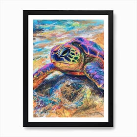 Rainbow Sea Turtle Scribble On The Beach Art Print