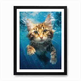 Cute Baby Cat Kitten Swimming under Water Art Print