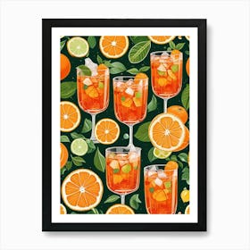 Aperol Spritz Pattern Cocktail Oranges Kitchen Art Art Print (6) Art Print