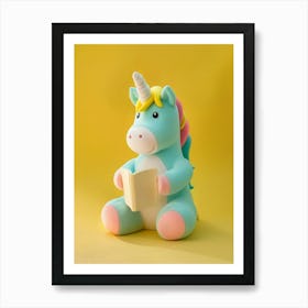 Toy Unicorn Reading A Book Pastel 1 Art Print