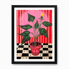 Pink And Red Plant Illustration Cast Iron Plant 1 Art Print