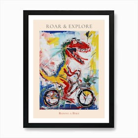 Abstract Dinosaur Riding A Bike Painting 3 Poster Art Print