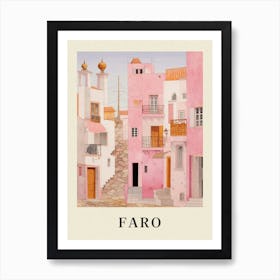 Faro Portugal 5 Vintage Pink Travel Illustration Poster Art Print