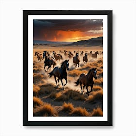 Sunset in the Wilderness Horses Art Print