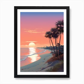 Illustration Of Gulfport Beach Mississippi In Pink Tones 1 Art Print