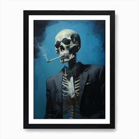 A Painting Of A Man Skeleton Smoking A Cigarette Art Print