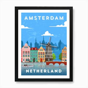 Amsterdam, Netherlands/Holland — Retro travel minimalist poster, retro travel art Art Print