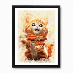 cute winter cat kids watercolor Art Print