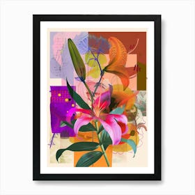 Lily 4 Neon Flower Collage Art Print