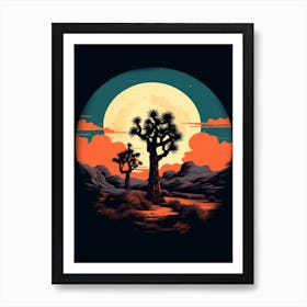 Joshua Tree At Night, Retro Illustration(1) Art Print