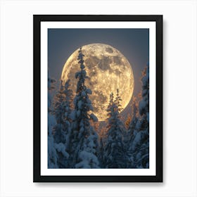 Full Moon In Winter Forest Art Print