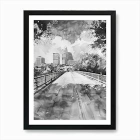 Congress Avenue Bridge Austin Texas Black And White Watercolour 1 Art Print