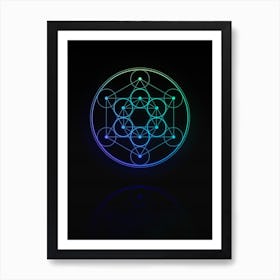Neon Blue and Green Abstract Geometric Glyph on Black n.0370 Art Print