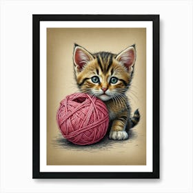 Kitten With A Ball Of Yarn Art Print