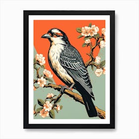 Vintage Bird Linocut Crested Caracara 1 Art Print