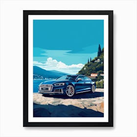 A Audi A4 Italia In Amalfi Coast, Italy, Car Illustration 1 Art Print