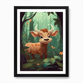 A Cute Calf In The Forest Illustration 4watercolour Art Print