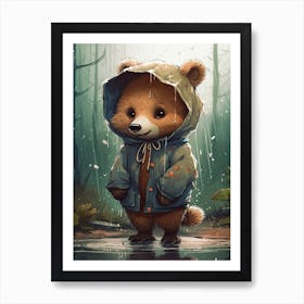 Happy Fox In The Rain Illustration 5watercolour Art Print