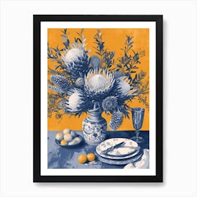 Proteas Flowers On A Table   Contemporary Illustration 4 Art Print