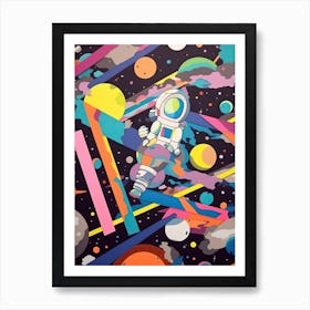 Playful Astronaut Colourful Illustration 5 Art Print