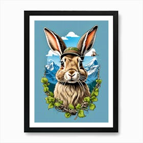 Bavarian Rabbit In The Mountains with Hat Art Print