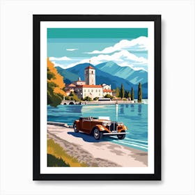 A Rolls Royce Phantom Car In The Lake Como Italy Illustration 3 Art Print