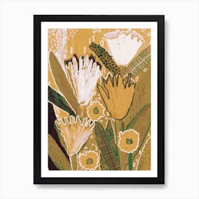 Magic Wildflowers Yellow And Green Art Print