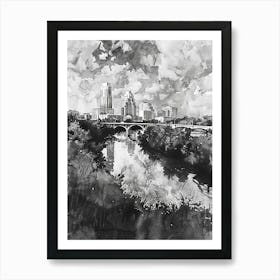 Red River Cultural District Austin Texas Black And White Watercolour 1 Art Print