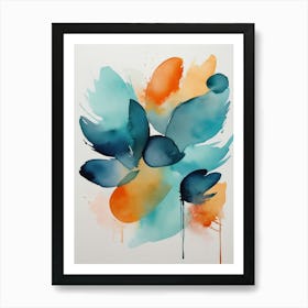 Blue And Orange Watercolor Painting Art Print