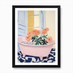 A Bathtube Full Gerbera In A Bathroom 2 Art Print