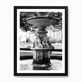 Water Fountain Statue, Black And White St Sebastian, Spain Art Print