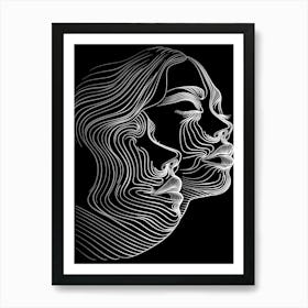 Abstract Women Faces In Line Black And White 1 Art Print