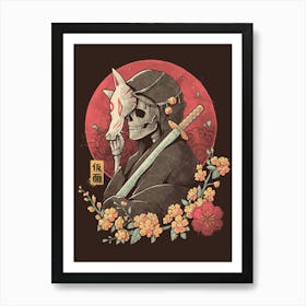 Oriental Death - Skull Sword Flowers Gift Art Print