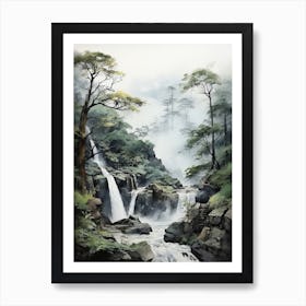 Nachi Falls In Wakayama Nikko In Tochigi, Japanese Brush Painting, Ukiyo E, Minimal 4 Art Print