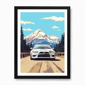 A Mitsubishi Lancer Evolution Car In Icefields Parkway Flat Illustration 3 Art Print