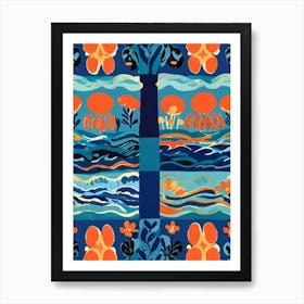 Blue And Orange Seascape Art Print