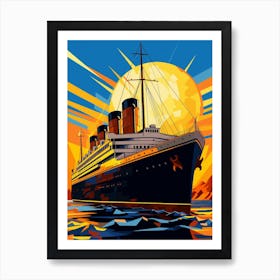 Titanic Ship Sunset Pop Art Illustration 2 Art Print