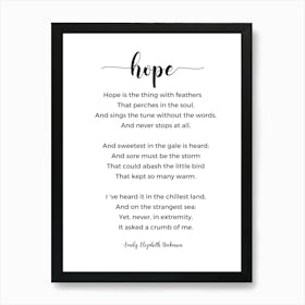 Hope Poem By Emily Elizabeth Dickinson Art Print