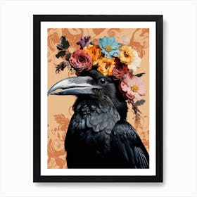 Bird With A Flower Crown Raven 4 Art Print