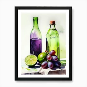 Lime and Grape near a bottle watercolor painting 8 Art Print