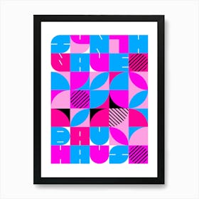 Bauhaus Synthwave #1 poster (fuchsia/magenta-blue) — abstract poster, retrowave print 3 Art Print