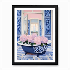 A Bathtube Full Hydrangea In A Bathroom 4 Art Print